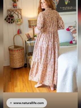 NATURAL LIFE Size Xl Brown Tone Floral Tiered Maxi Dress